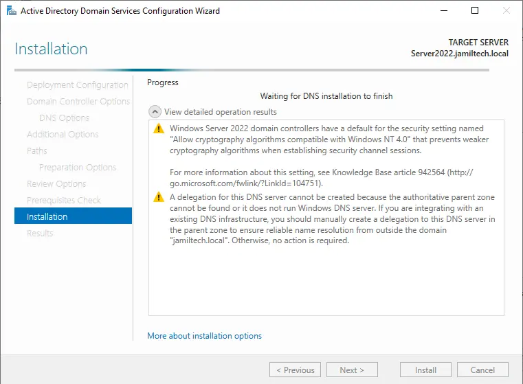 Additional domain controller installation