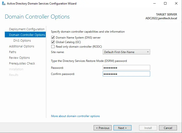 Additional domain controller options