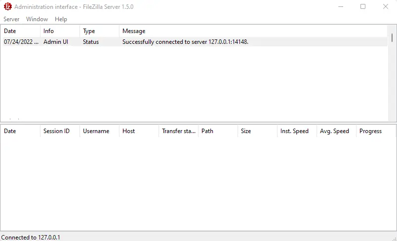 Administration interface - FileZilla Server