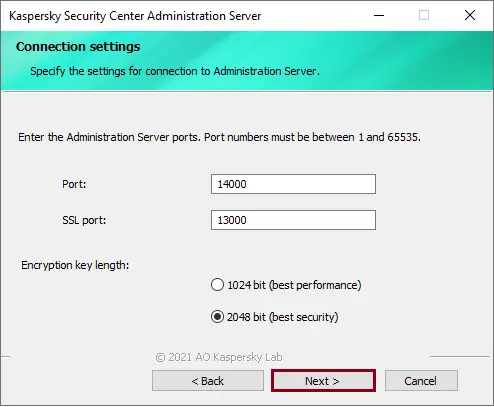 Administration server ports custom settings