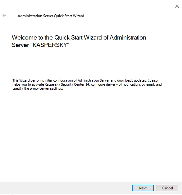 Administration server quick start wizard