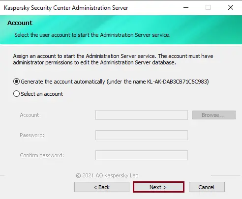 Administrator server services Kaspersky