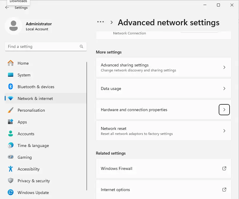 Advanced network settings