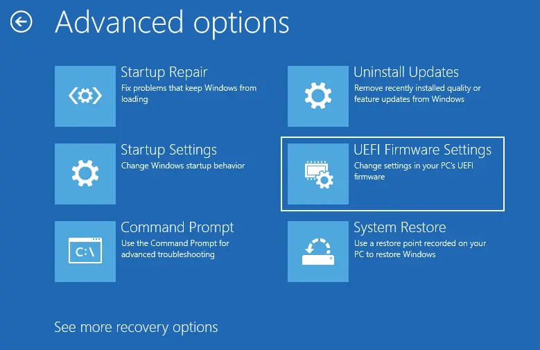 Advanced settings UEFI firmware