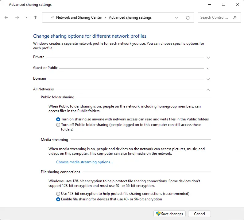 Advanced sharing settings