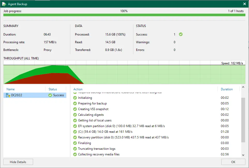 Agent backup job progress Veeam