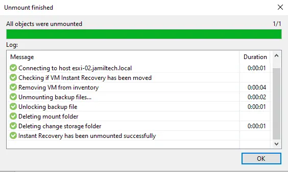 All object were unmounted Veeam