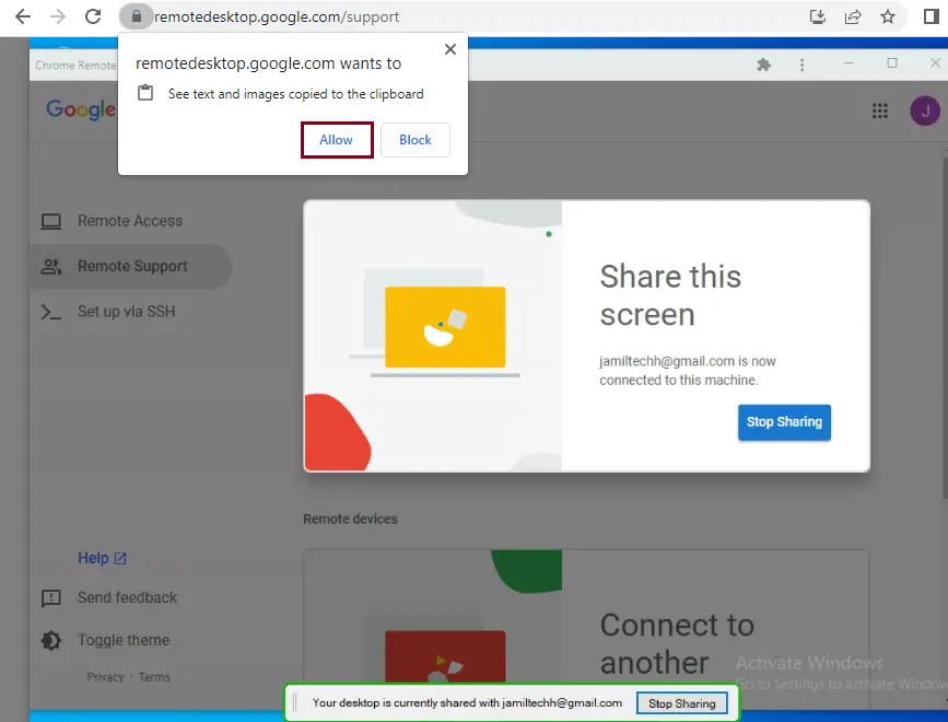 Allow Chrome remote access