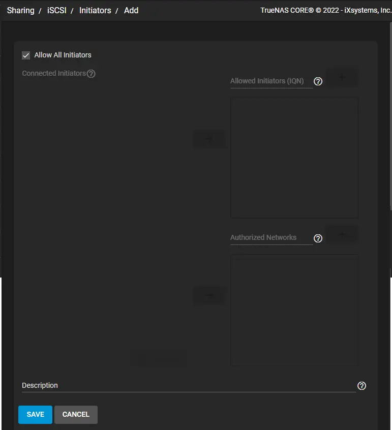 Allow all initiator truenas