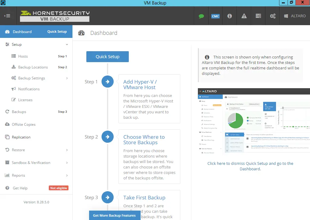 Altaro VM backup dashboard