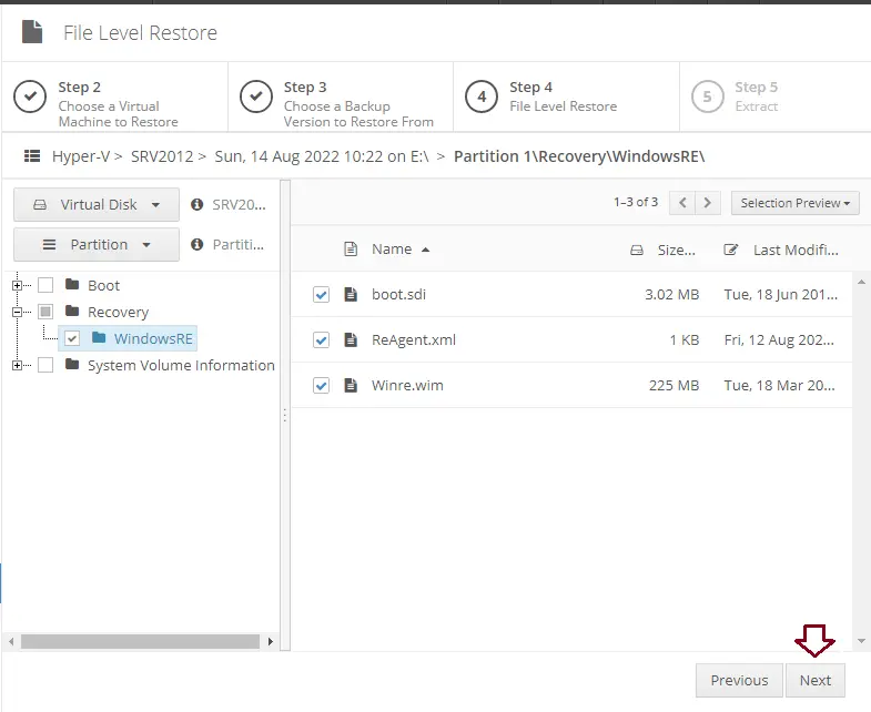 Altaro VM restore source partition