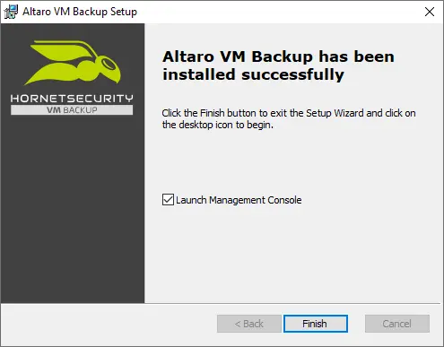 Altaro backup installed successfully