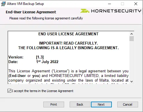 Altaro end-user license agreement