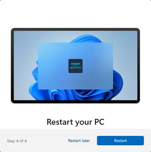 Amazon appstore restart PC