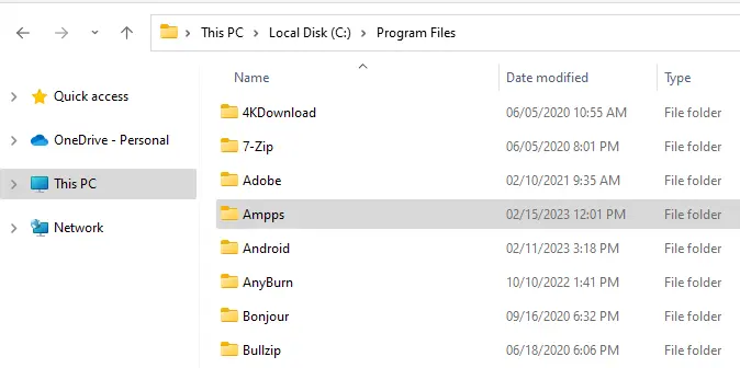 Ampps installed folder