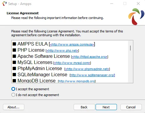 Ampps setup license agreement