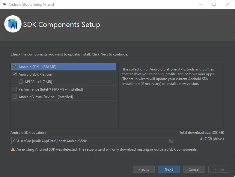 Android Studio SDK components setup