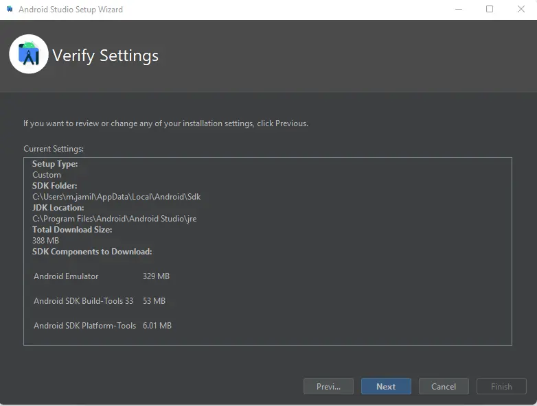 Android Studio Setup Configuration verify