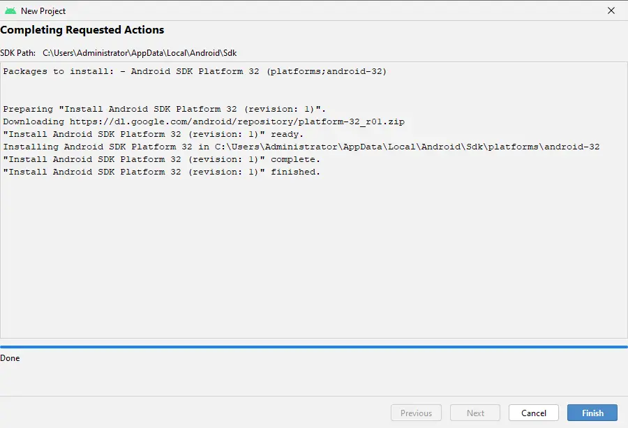 Android Studio completing request action