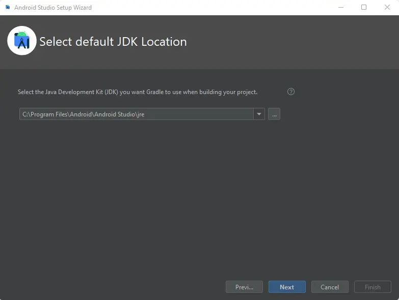 Android Studio setup JDK location