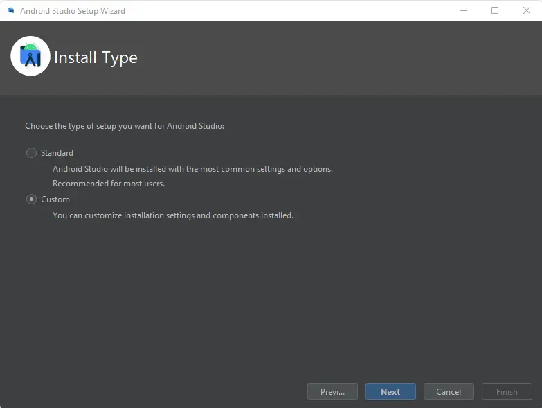 Android Studio setup install type