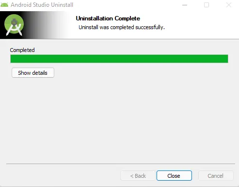 Android Studio uninstallation complete