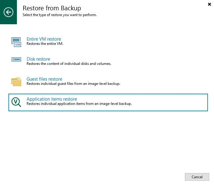 Application items restore Veeam