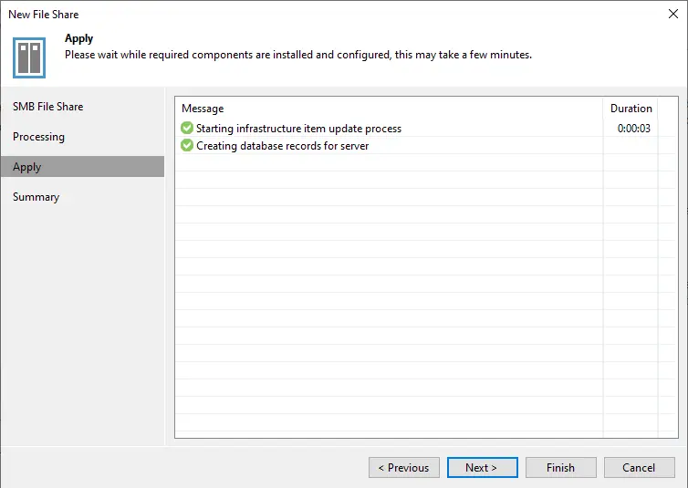 Apply new file share in Veeam