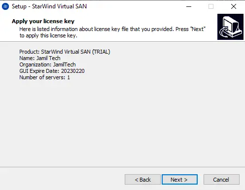 Apply your license key StarWind VTL