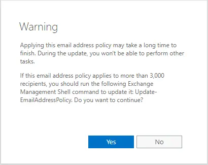 Applying this email address policy warning
