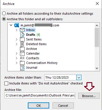 Archive items in outlook
