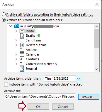 Archive this folder outlook