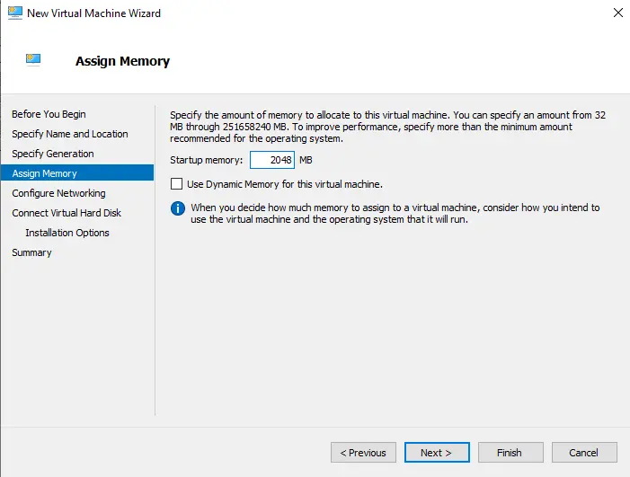 Assign memory virtual machine