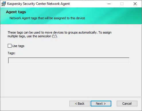 Assign tags to Kaspersky network agent