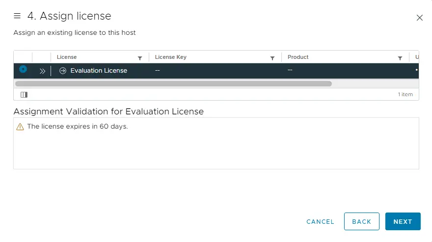 Assignment validation for evaluation license