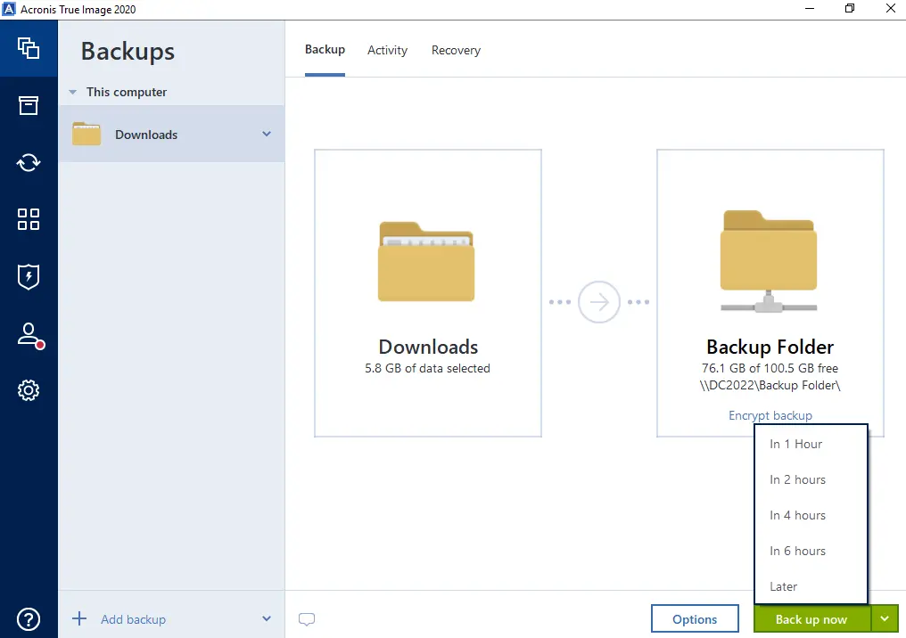 Back up now Acronis true image
