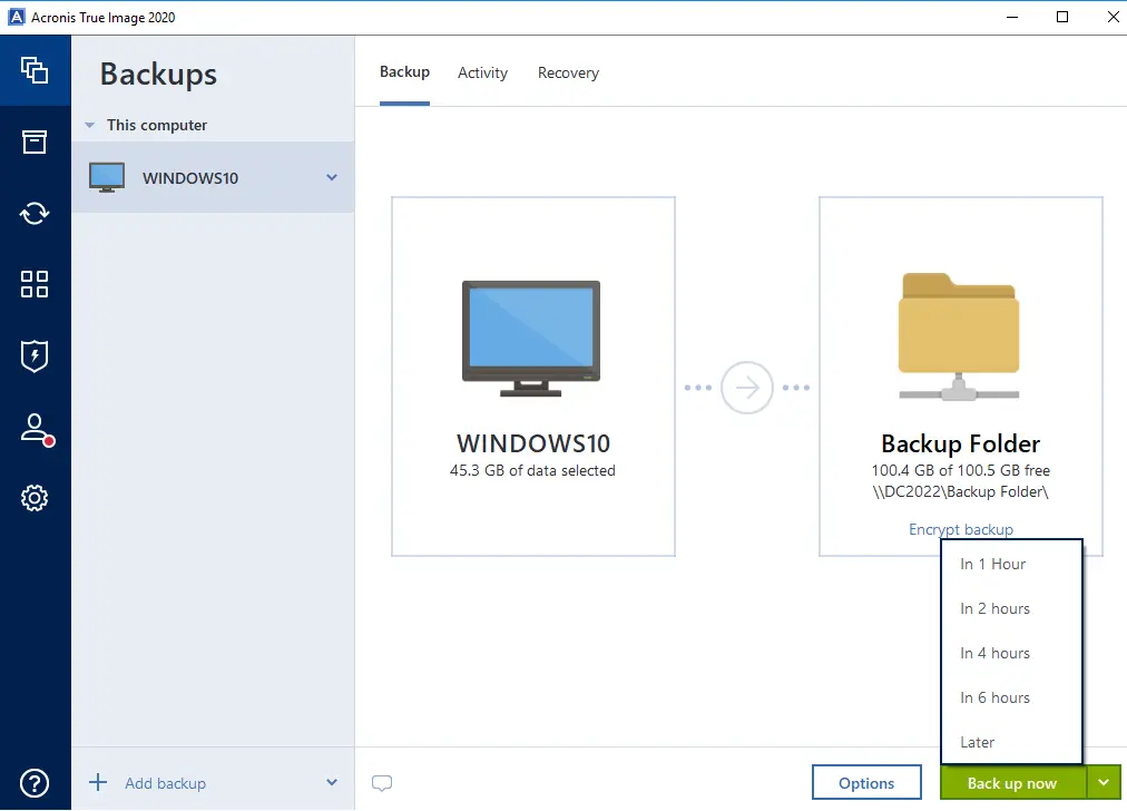 Back up now Acronis true image