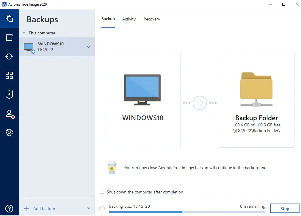 Backing up Acronis true image