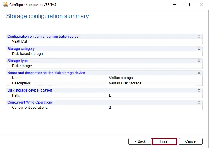 Backup Exec Storage configuration summary