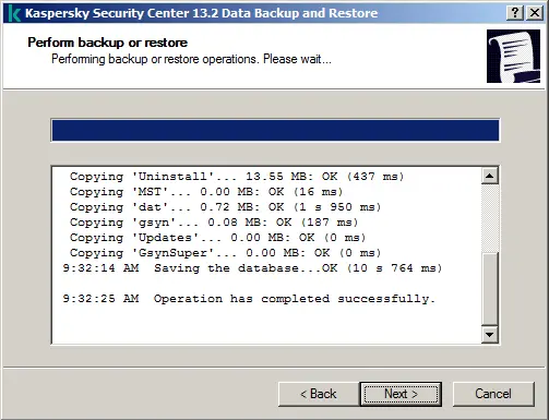 Backup Kaspersky Security Center Data