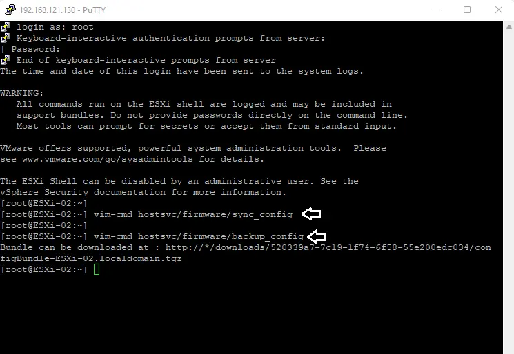 Backup VMware ESXi host configuration