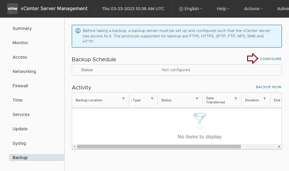 Backup VMware vCenter server