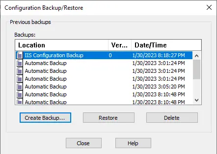 Backup and restore IIS configuration