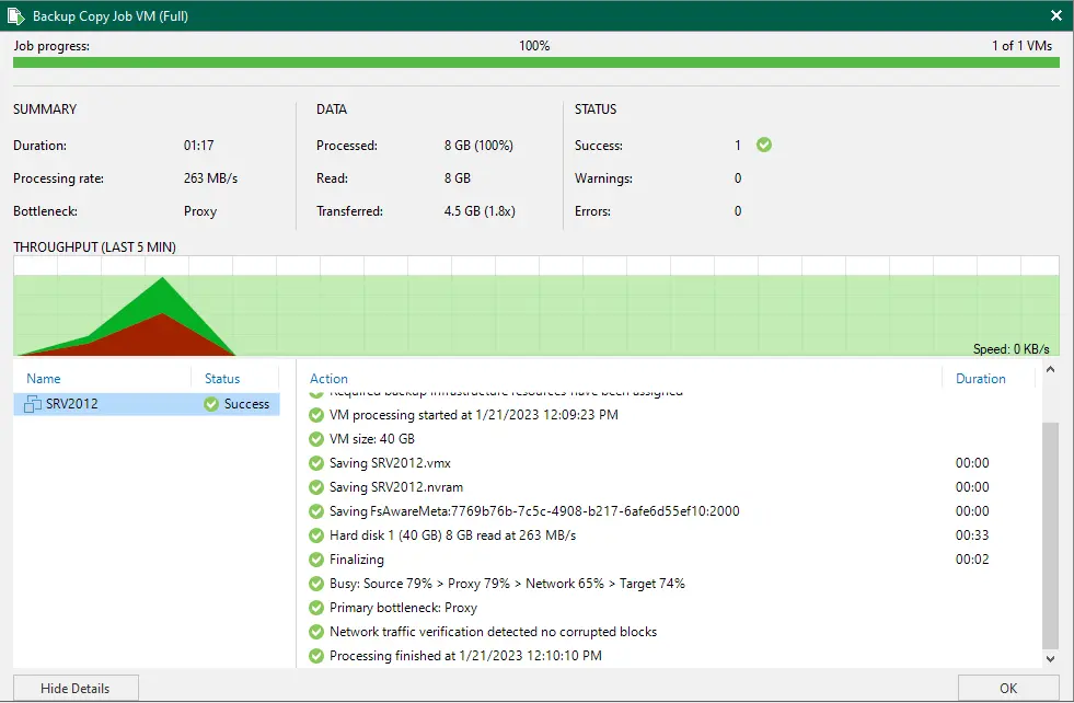 Backup copy job progress