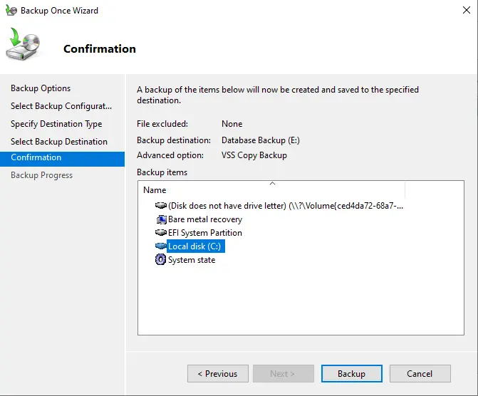 Backup database exchange server