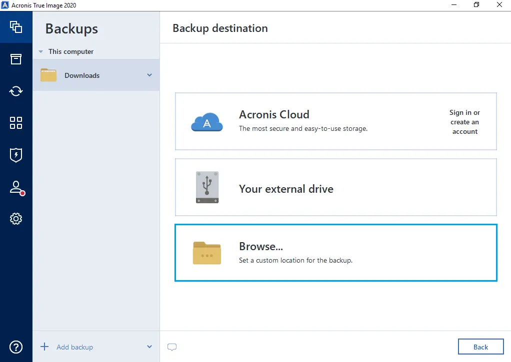 Backup destination Acronis true image