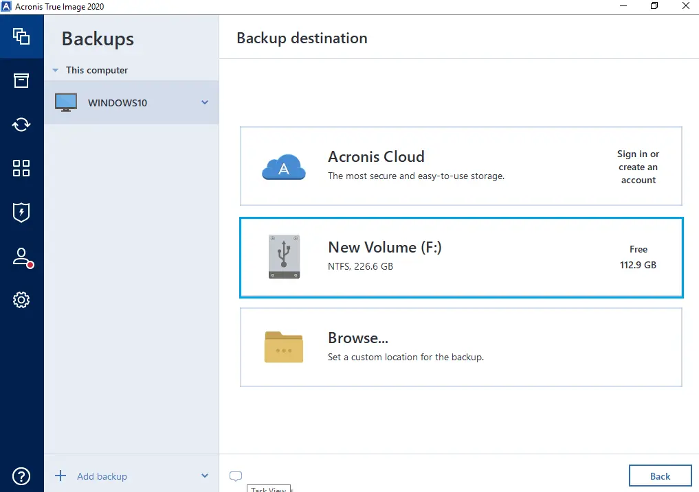 Backup destination Acronis