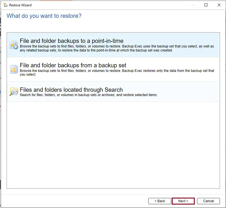 Backup exec restore wizard