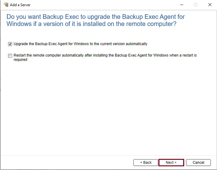 Backup exec to upgrade the agent