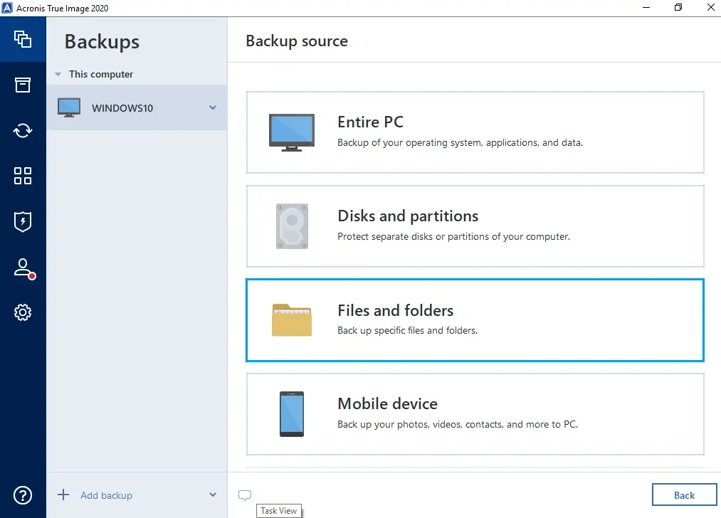 Backup Files and Folders Acronis